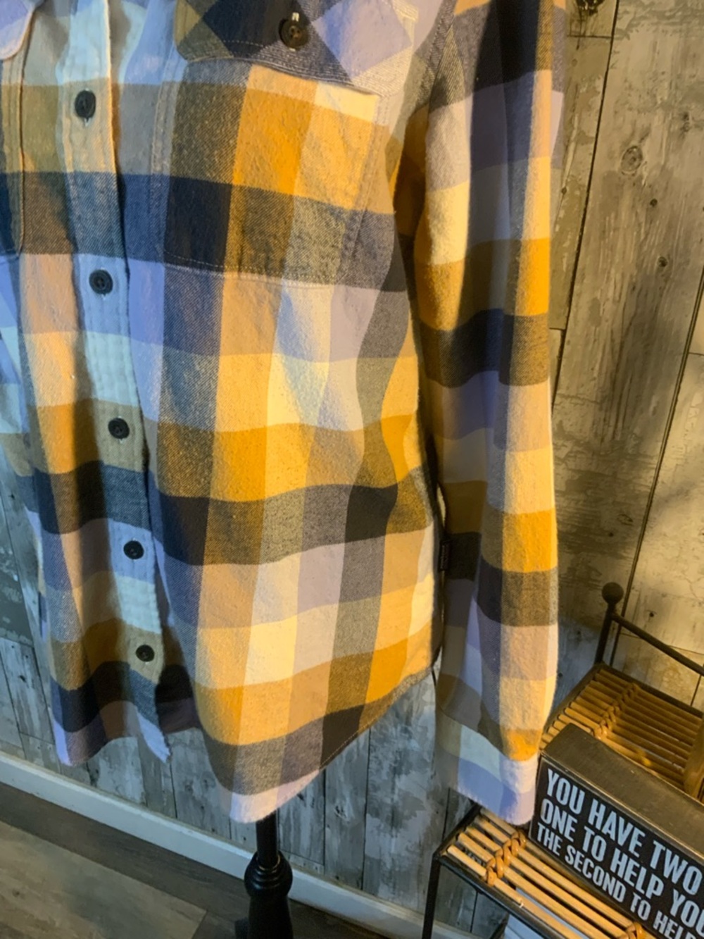 Patagonia Plaid Shirt in Mustard, Navy & Lilac - Picture 3 of 5